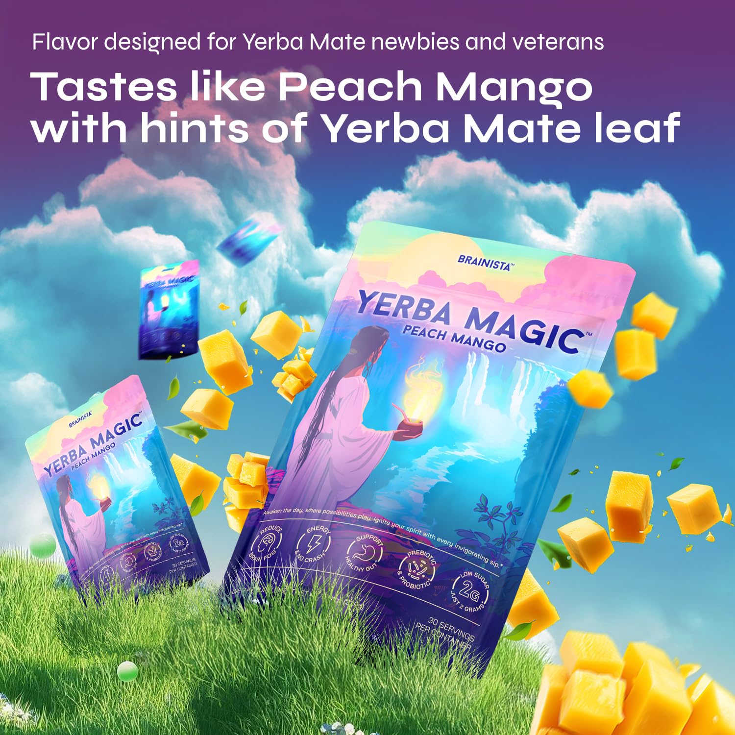 Yerba Magic Yerba Mate Powder Packets - Instant Clean Energy & Focus Drink Mix for Gut Health - Nootropic Blend with Lion’s Mane, L-Theanine, Prebiotics & Probiotics - Low Sugar Natural Caffeine - Peach Mango, 20 Sticks - Image 6