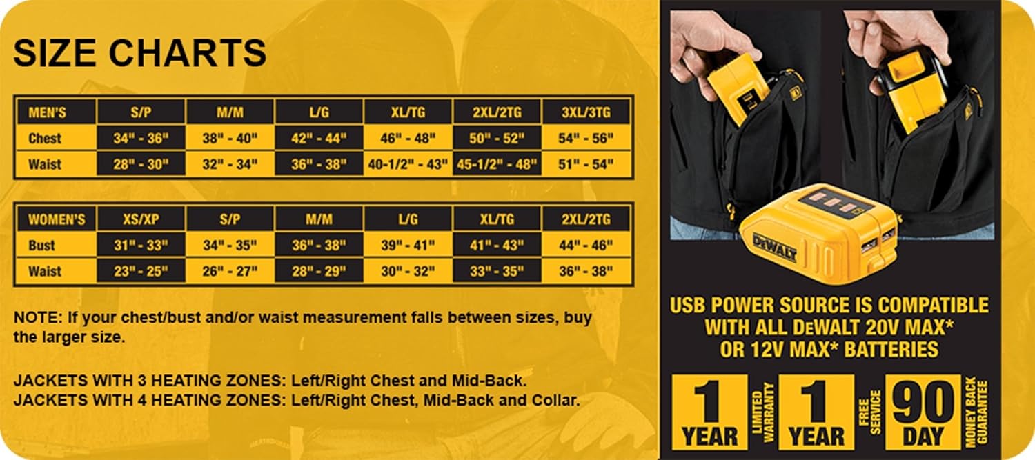 DEWALT DCHJ060C1-XL 20V/12V MAX Black Heated Jacket Kit, X-Large