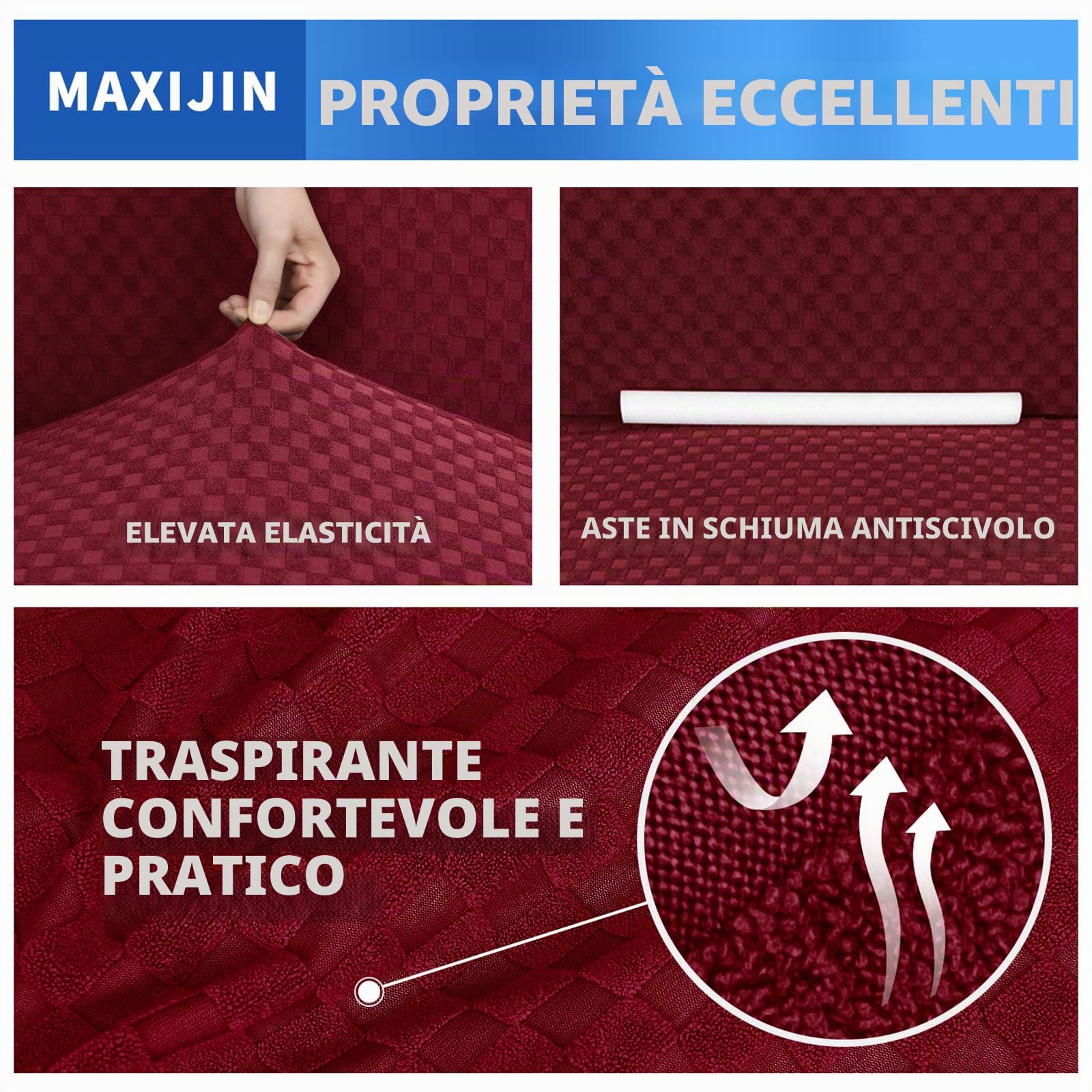 MAXIJIN Copridivano extra large per 3 o 4 posti, fodera per divano jacquard elasticizzata per cani Fodera per divano proteggi divano adatto agli animali domestici (4 posto, Jacquard Rosso)
