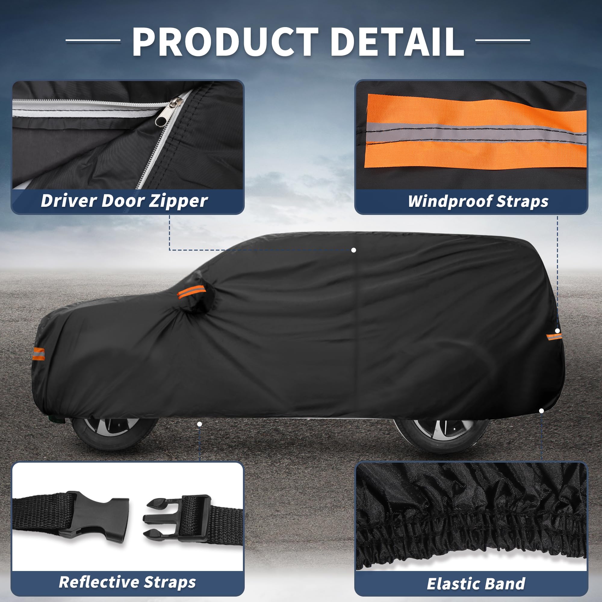 X AUTOHAUX Car Cover Outdoor Waterproof Sun Rain Snow Hail Protection with Left Side Door Zipper Aluminum Film — view 6