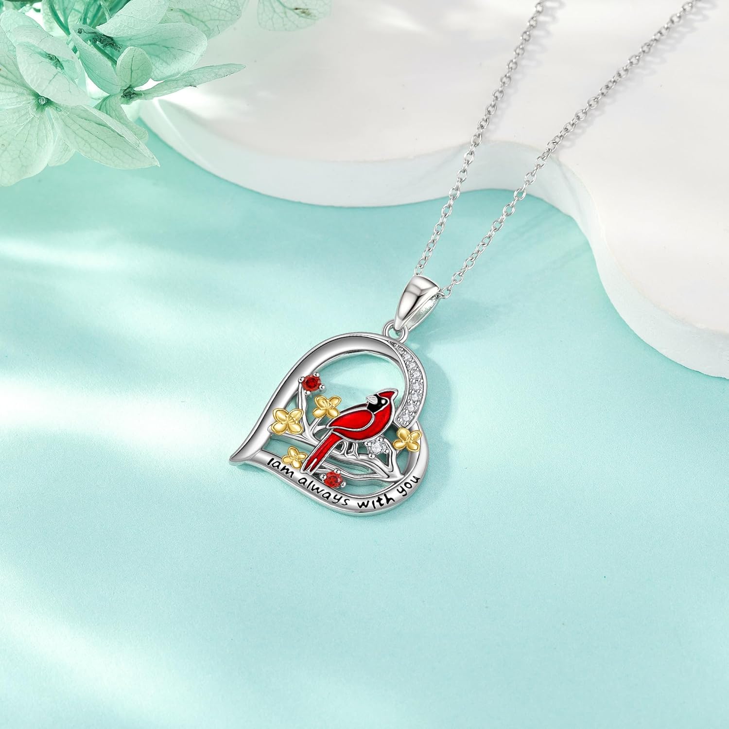 URONE Cardinal Necklace Sterling Silver Red Cardinal Heart Pendant Necklace Bird Jewelry Gifts for Women - Image 5