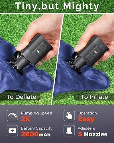 Miniatura 9 de ETENWOLF AIR 3 Air Pump for Inflatables with 2600mAh Battery, 2X Faster Inflation & Deflation, Ultra-Mini Portable Air Pump for Air Mattress, Pool