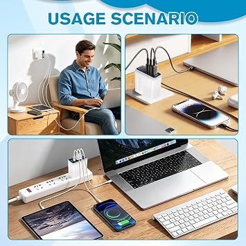 240W USB C Charging Station, 6-Port Multi USB Charger Plug for iOS Android