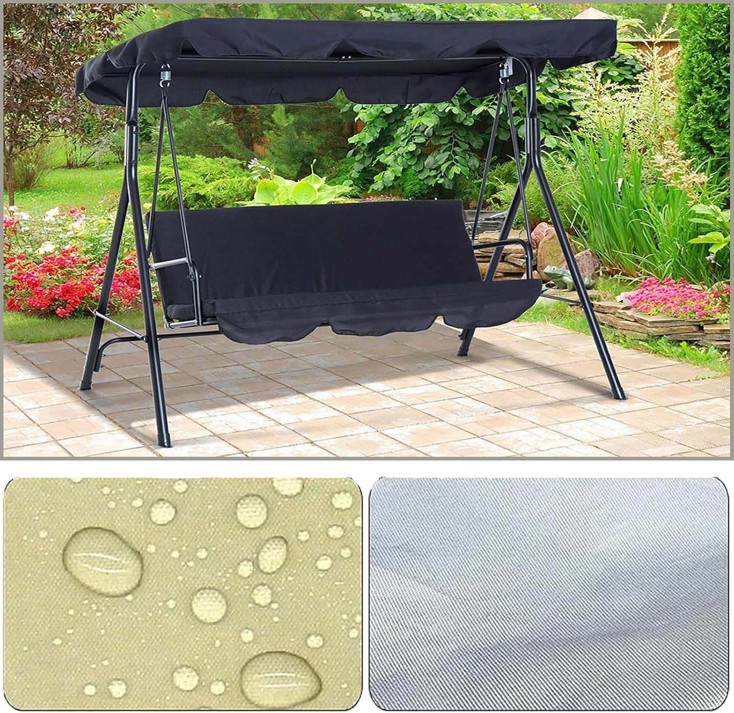Porch Swing Top and Cushion Cover,Outdoor Waterproof Canopy Replacement Top Cover and Seat Cover,Hammock Top and Seat Protection Cover for Patio Courtyard Garden Poolside,Beige,65*45*6+59*19.6*3.9in
