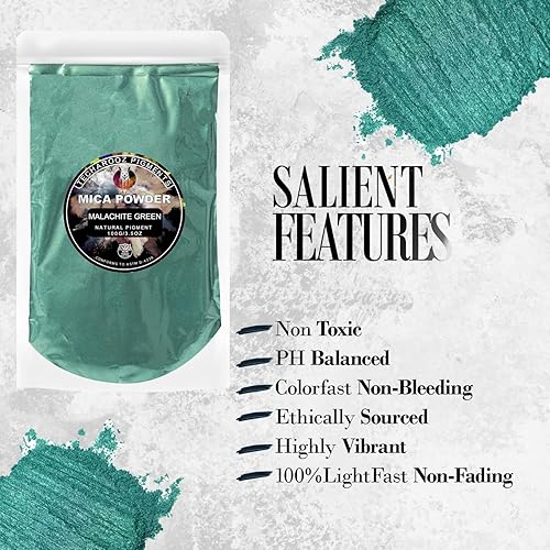 Miniatura 3 de Polvo de mica verde malaquita para resina epoxi, 3.5 onzas, bolsa sellada, pigmento en polvo de 2 tonos para brillo de labios, uñas, colorante para