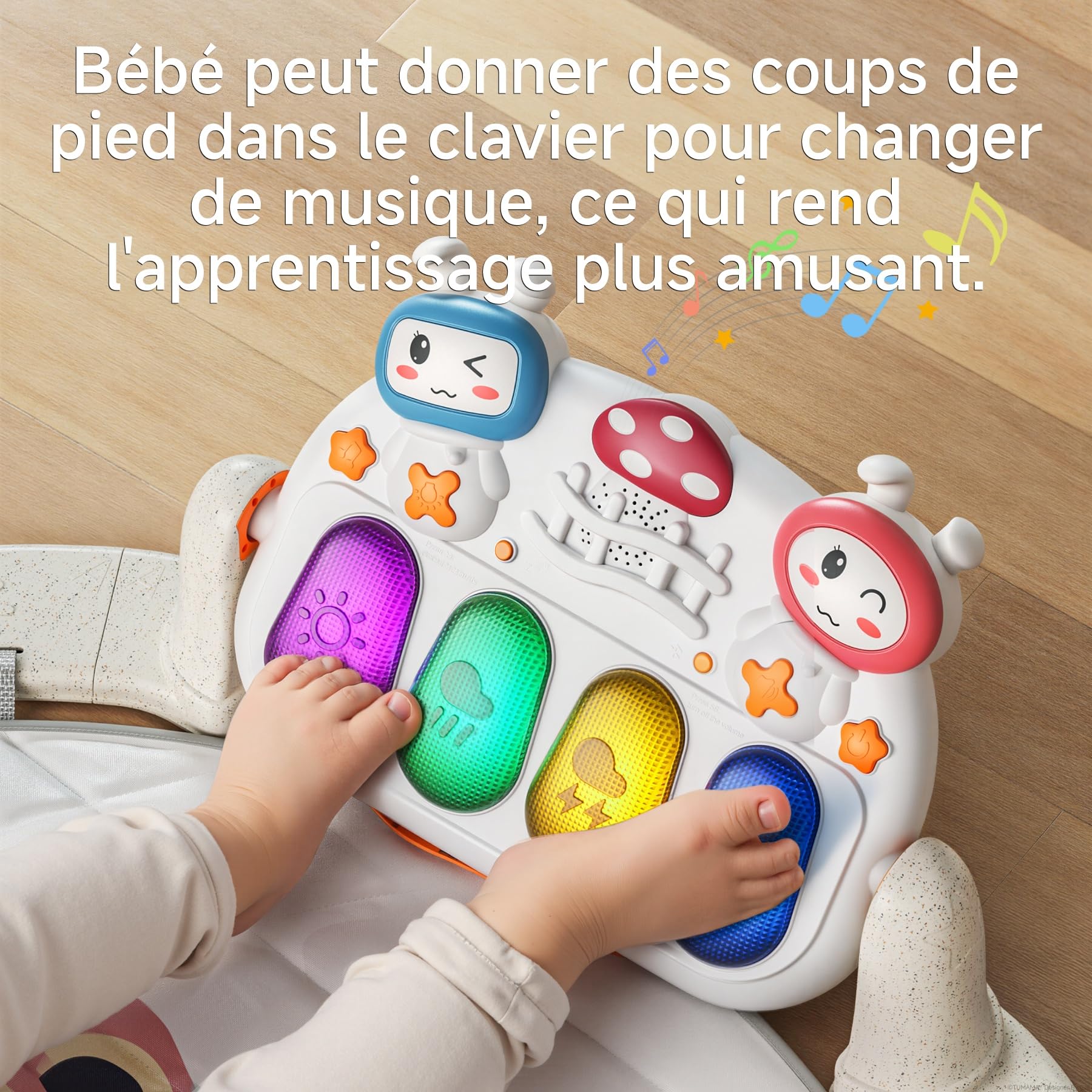 TUMAMA KIDS 4 en 1 Tapis Jouets D'éveil Spieldecke pour Bébé Avec 70+ Musique, Tapis et de Musical Jeux bébé piano Turnmat Fitness Activités Spielmat mit 4 Rasseln und Spielbogen 0 1 3 6 9 mois