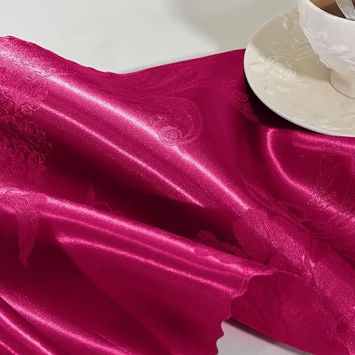 Miniatura 4 de Paquete de 2 caminos de mesa de satén color rosa intenso de 12 x 108 pulgadas, camino de mesa rectangular de seda jacquard para boda, banquete,