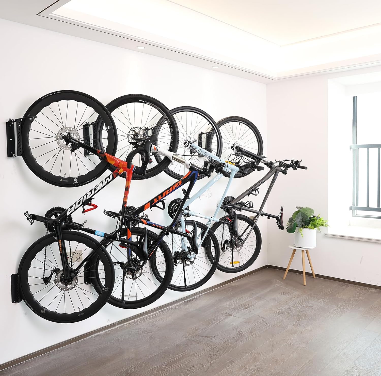 Bike Wall Mount Vertical, Swivel Bike Hangers For Garage, Bike Rack Garage Wall, Bicycle Hooks, Garden Indoor Outdoor Storage (Vertical 4 Pack)
