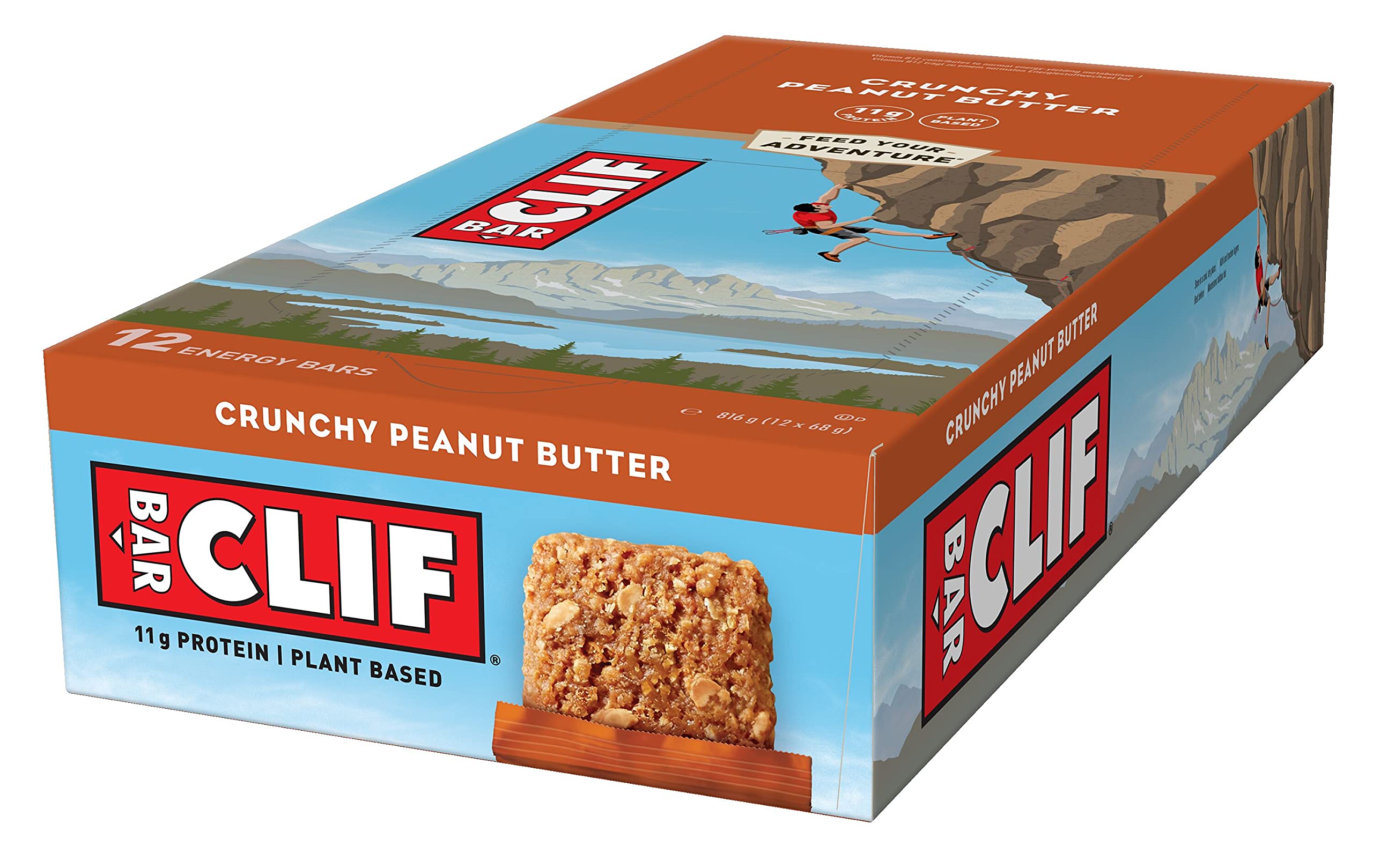 Energy Bar - Protein Bar | Crunchy Peanut Butter | Plant Based Protein | 12 x 68 g