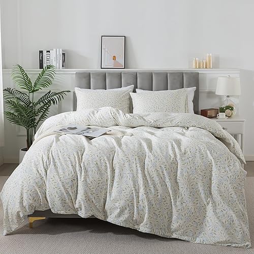 Miniatura 146 de HoneiLife - Juego de funda de edredón floral 100% algodón, 3 piezas, botánica, ropa de cama con cierre de cremallera y lazos en las esquinas