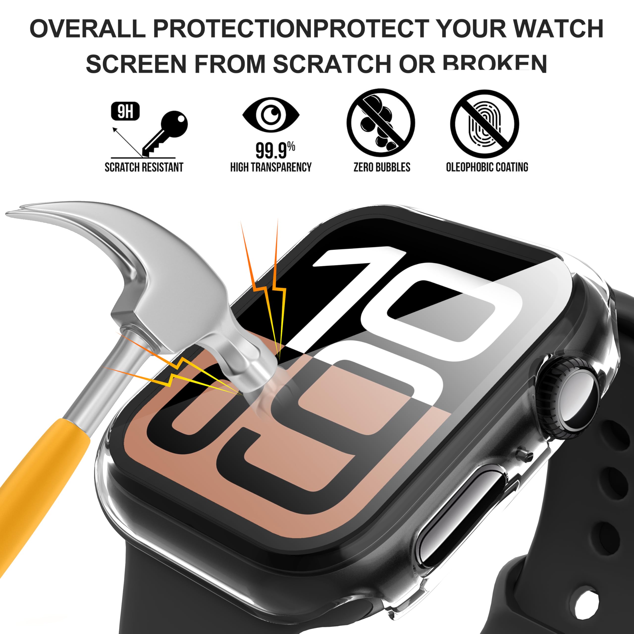 Diruite 2 Pezzi Cover per Apple Watch Series 10 46mm Vetro Temperato Pellicola Protettiva,PC Rigido Case Protettiva Ultrasottil Custodia,Trasparente,46mm