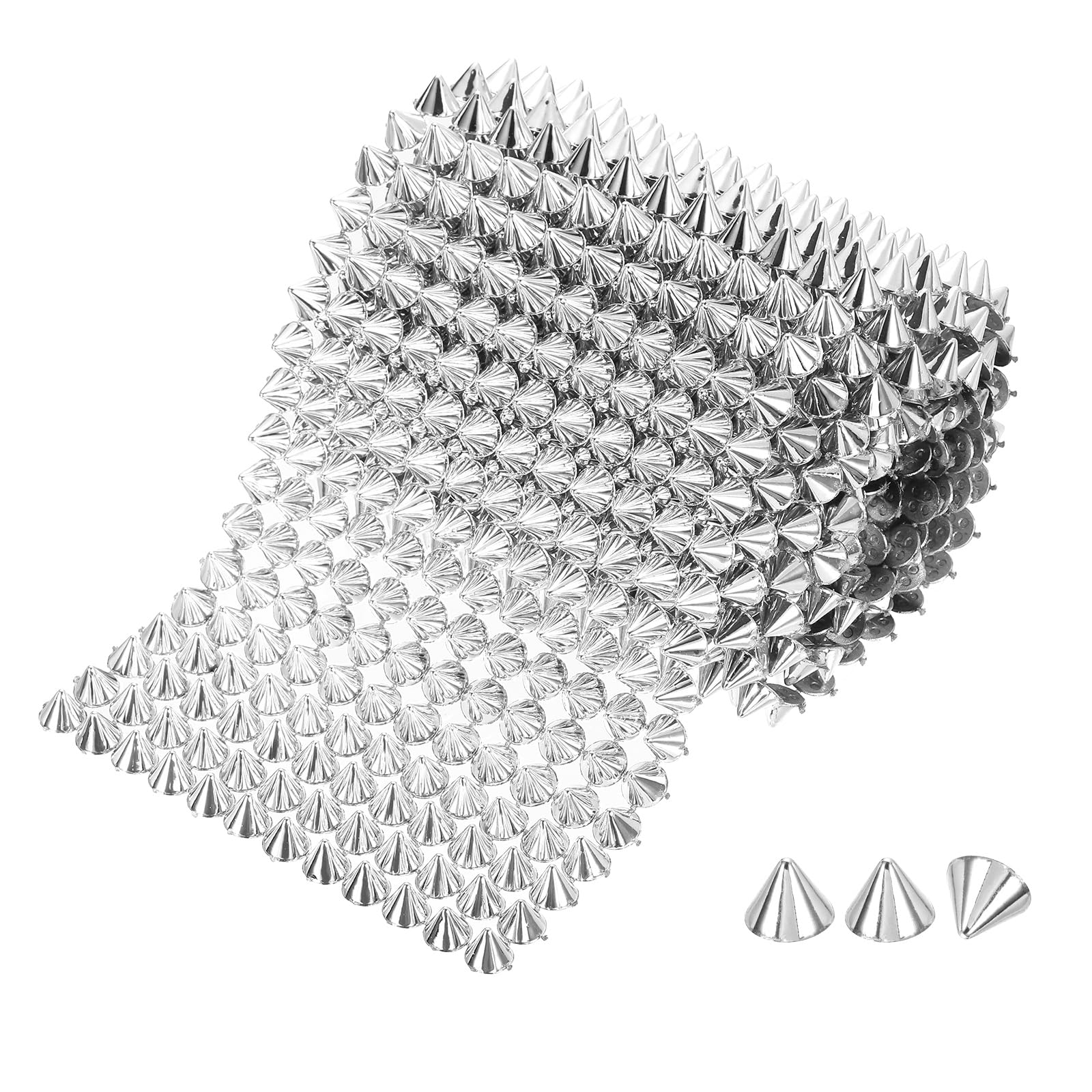 sourcing map 1 Yard Sew Stitch on Spikes Stud, 12 Rows Plastic Flat Back Spike Rivet Punk Trim Mesh Rivets Studs Beads for Clothes Bags Crafts Shoes Decoration, Silver