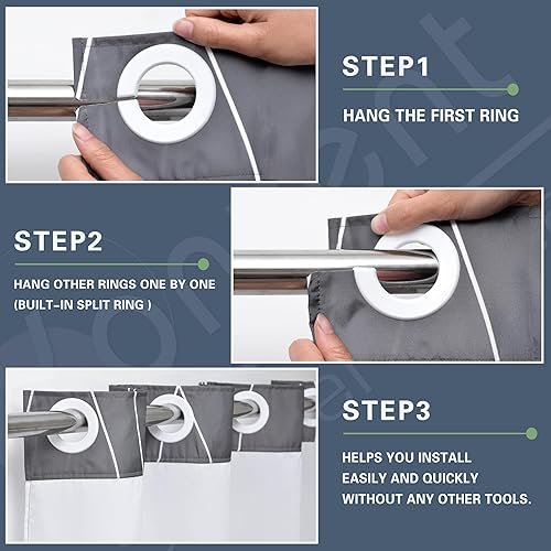 Miniatura 2 de Cortina de ducha de tela a rayas grises y blancas con forro extraíble para bañeras de baño, juego de cortina de ducha de hotel y forro con ventana