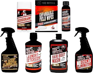 Pure Whitetail Ultimate Scent Elimination Kit – Complete Odor Control System for Hunting with Copper Ion Technology – Spray, Deodorant, Laundry Detergent, Body Wash & Wipes