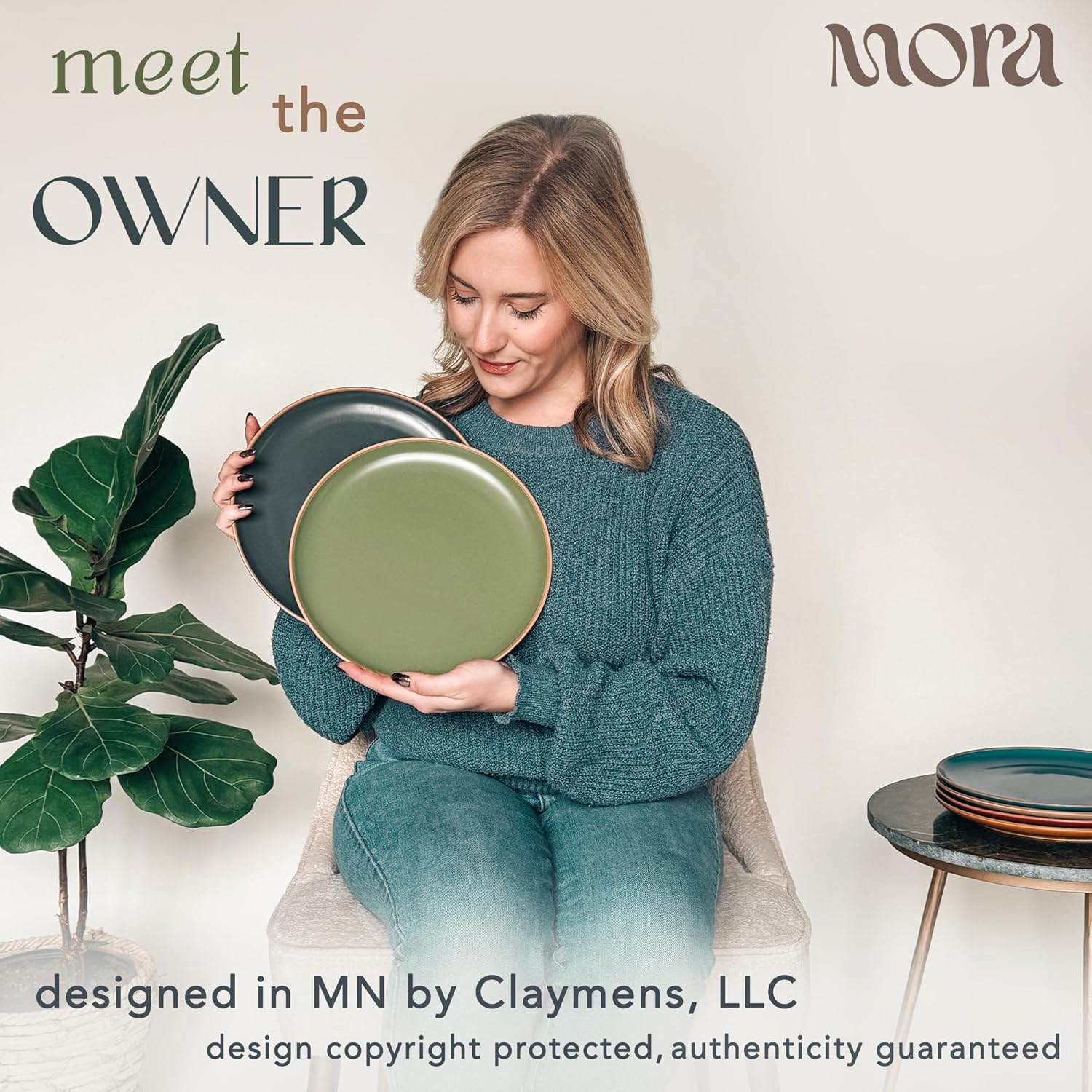 Mora Ceramic Artisan Matte Dinner Plates Set of 6, 10 inch Dish Set - Microwave, Oven, and Dishwasher Safe, Scratch Resistant, Modern Rustic Dinnerware- Kitchen Porcelain Serving Dishes