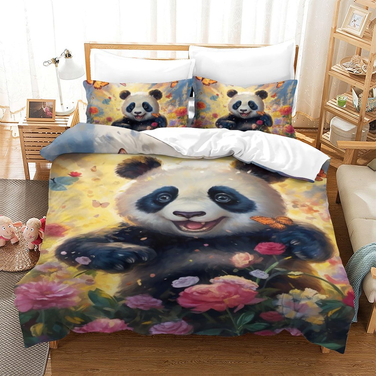 Parure de couette panda imprimé 3D en microfibre pour lit enfant facile à laver