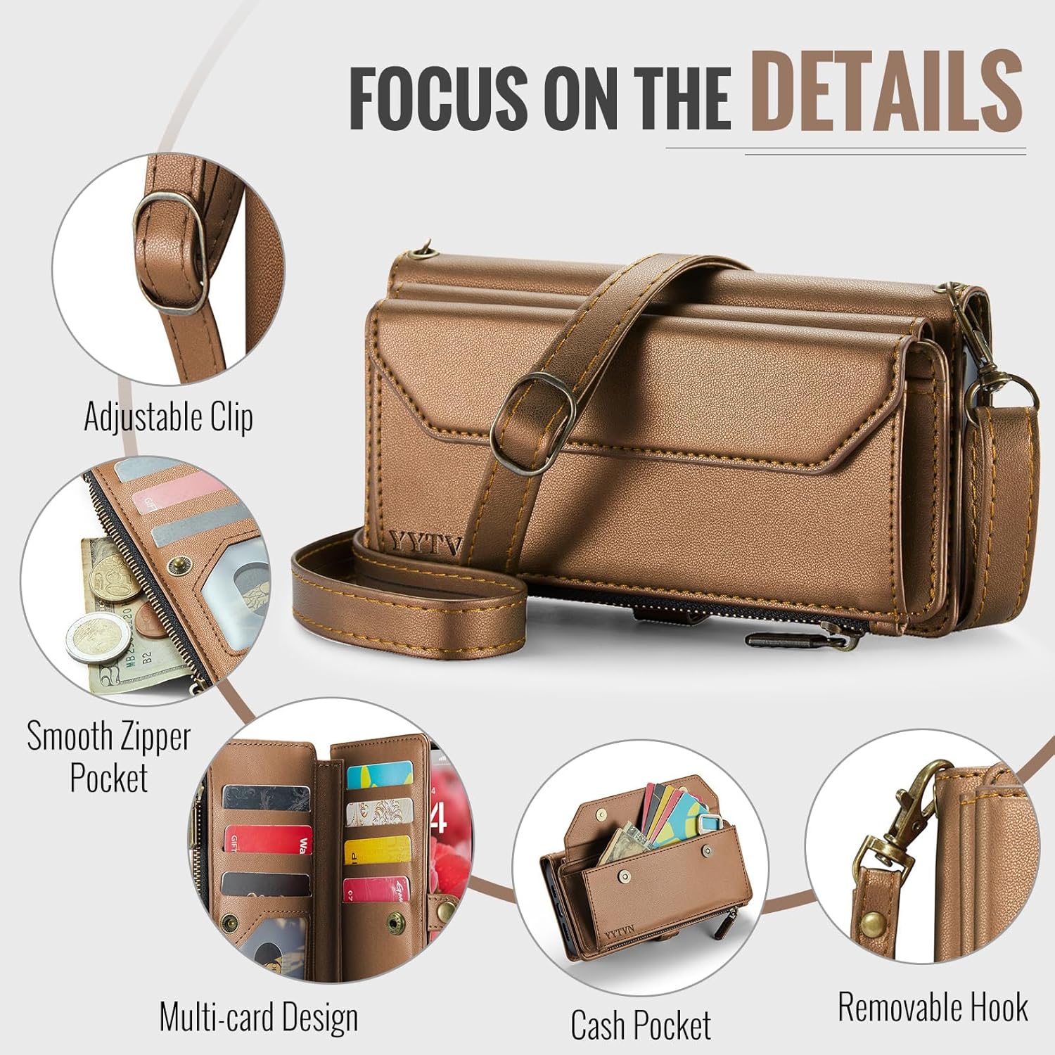 for iPhone 17 Air Wallet Case with Zipper Card Holder & Crossbody Lanyard Strap & Wrist Strap, RFID Blocking PU Leather Magnetic Flip Handbag Purse Case for iPhone 17 Air -Brown