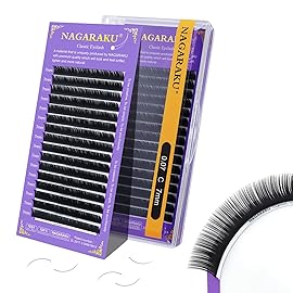 NAGARAKU Eyelash Extensions Individual Lashes Extensions Classic Lash Matte Black 16 Rows Soft Natural Matte Black Professional Beauty Salon Lash Supplies -0.07C 7mm