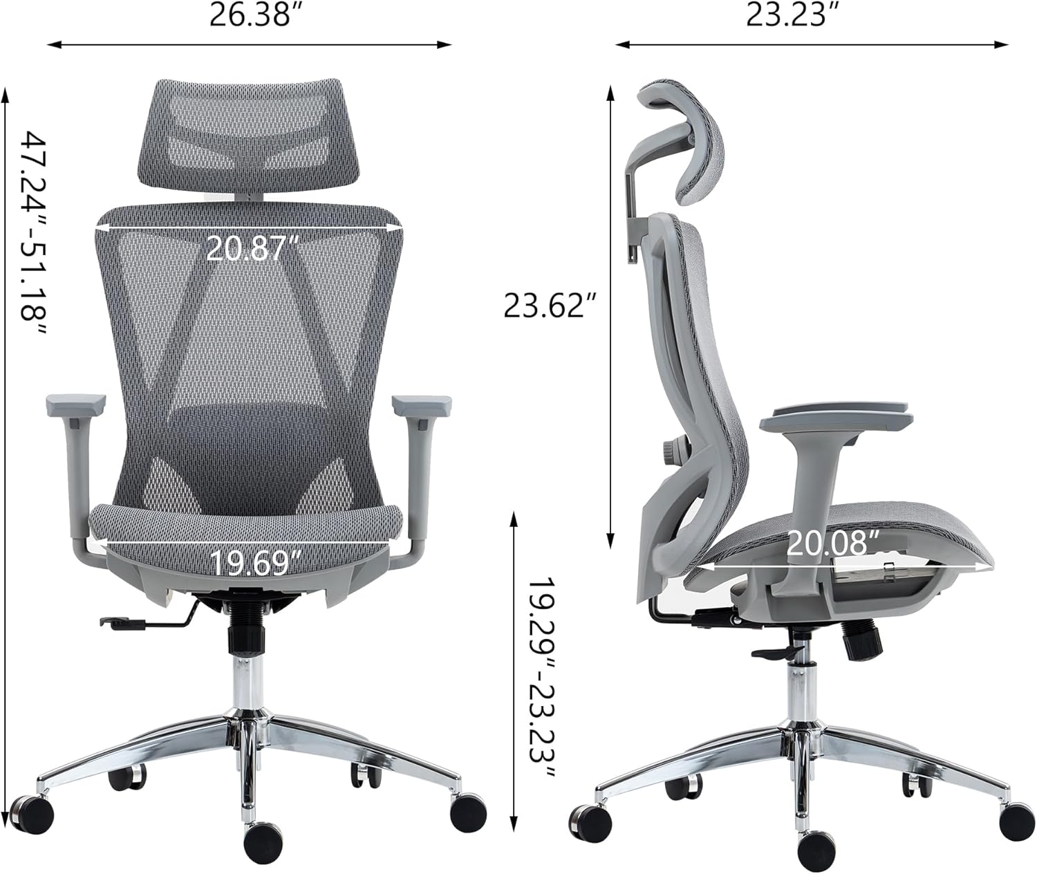 Ergonomic High Back Mesh Office Chair with Adjustable Lumbar Support and Headrest for Comfortable Workdays - Breathable, 3D Armrests, Reclining Seat - Ideal for Home and Office,Grey