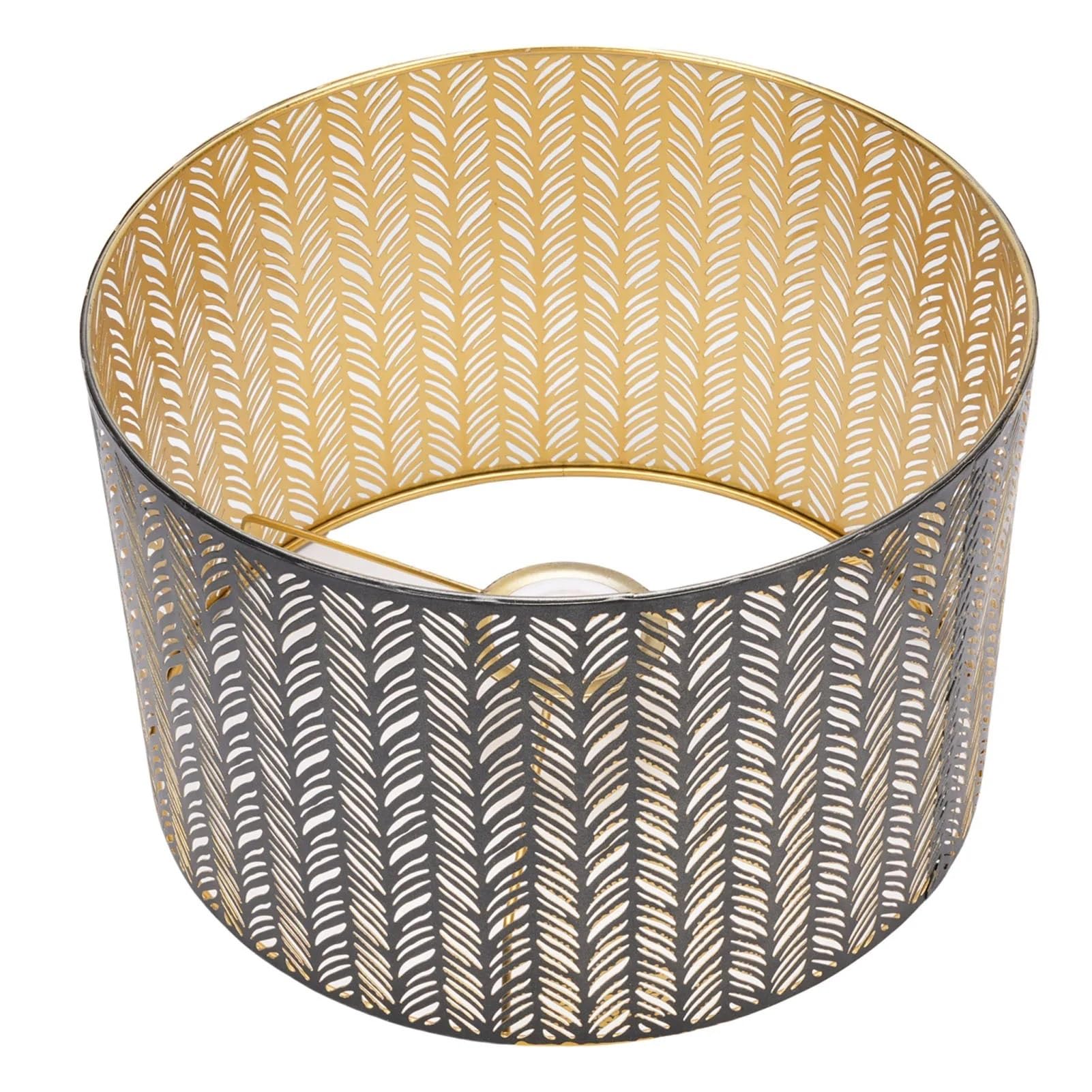 Metal Lamp Cover Table Lamp Replacement Shade Decorative Leaf Hollow Out Cylinder Metal Lampshade Iron Black and Gold E14 E27 for Wall