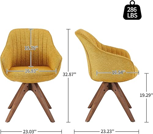 Miniatura 3 de Art Leon Silla de comedor Silla de comedor giratoria tapizada de tela moderna de mediados de siglo con patas de madera, silla auxiliar de ocio con