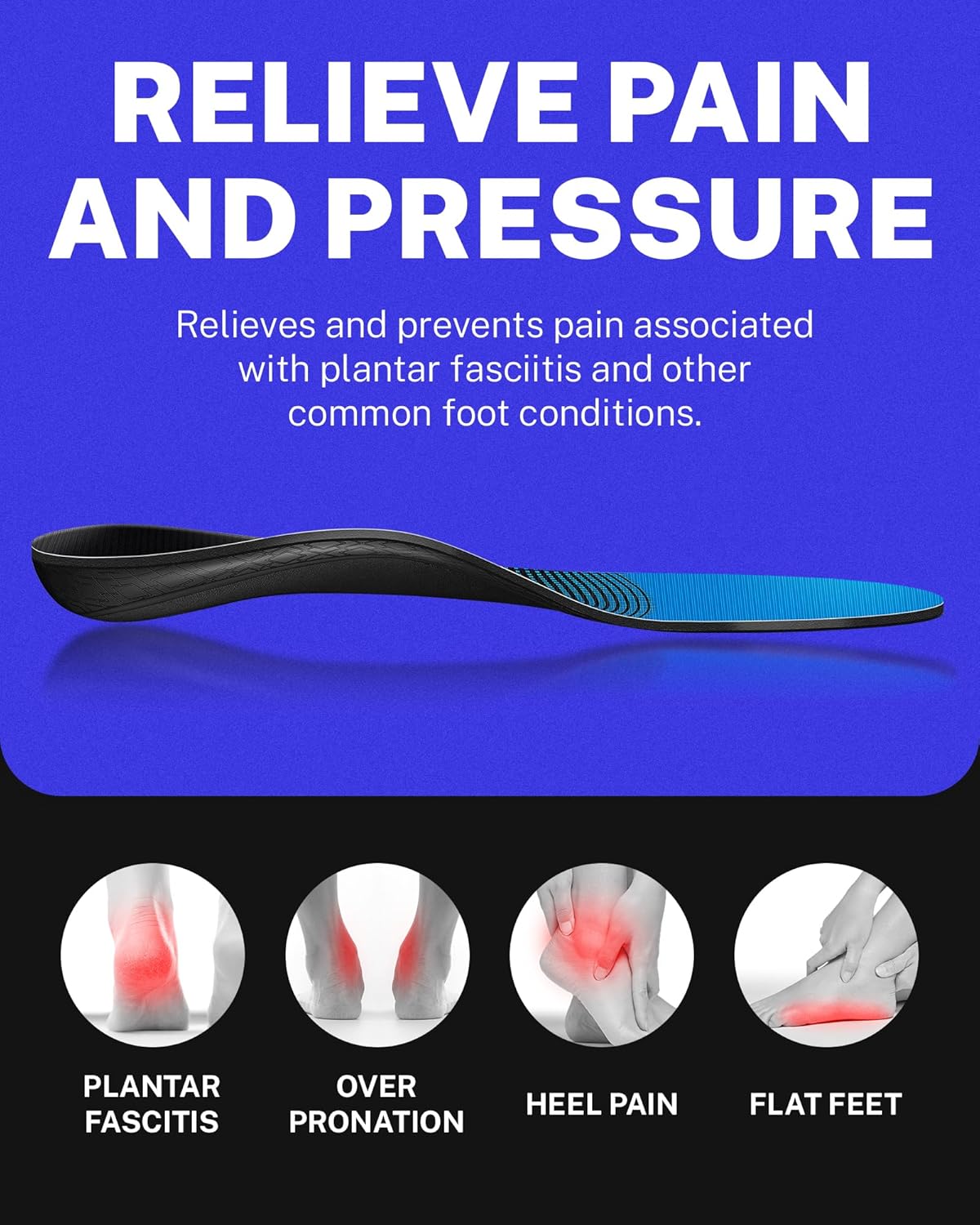 Walkhero Plantar Fasciitis Pain Relief Insoles High Arch Support Orthotic Shoes Inserts, Relieve Flat Feet and Foot Fatigue (Mens 6-6 1/2 | Womens 8-8 1/2, Blue)