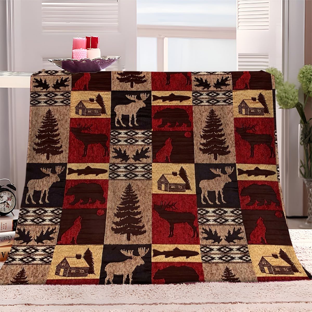 Plaid Couverture Lit 2 Personnes Flanelle Chaude et Douce Animaux Forêt