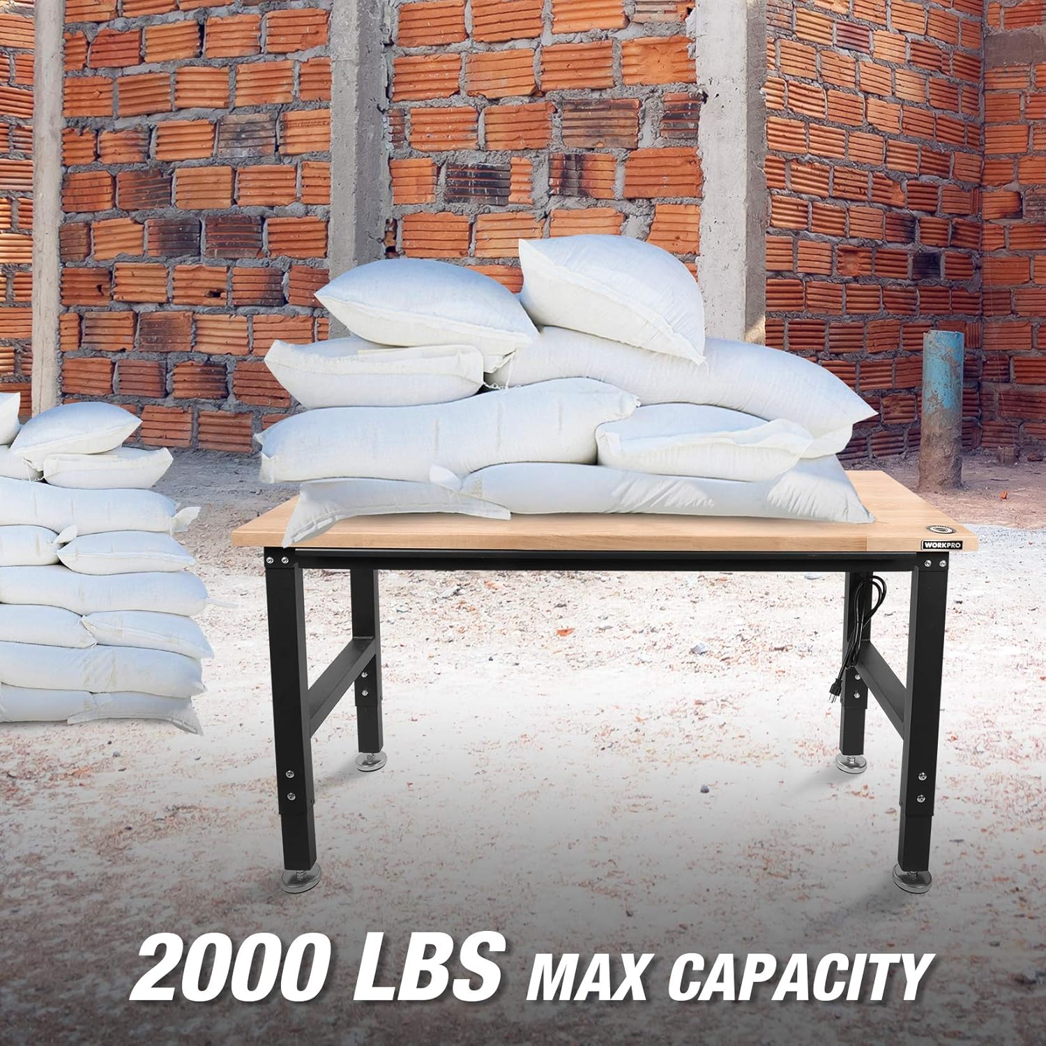 WORKPRO 48" Adjustable Workbench, Rubber Wood Top Heavy-Duty Workstation, 2000 LBS Load Capacity Hardwood Worktable with Power Outlets, for Workshop, Garage, Office, Home : Everything Else