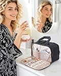 BAGSMART Large Puffy Travel Toiletry Bag for Women, Lightweight Cosmetic Makeup Organizer with Handle, Business Trip Accessories Essentials Toiletries, Black
