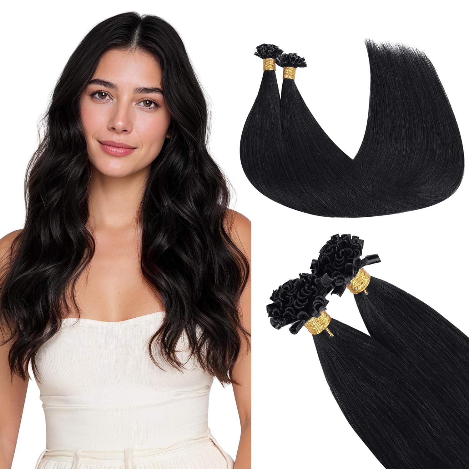GOO GOO U Tip Hair Extensions Real Human Hair, Double Volume 100g 100S, 20 Inch Hot Fusion U Tip Extensions, Invisible Remy Hair, Jet Black