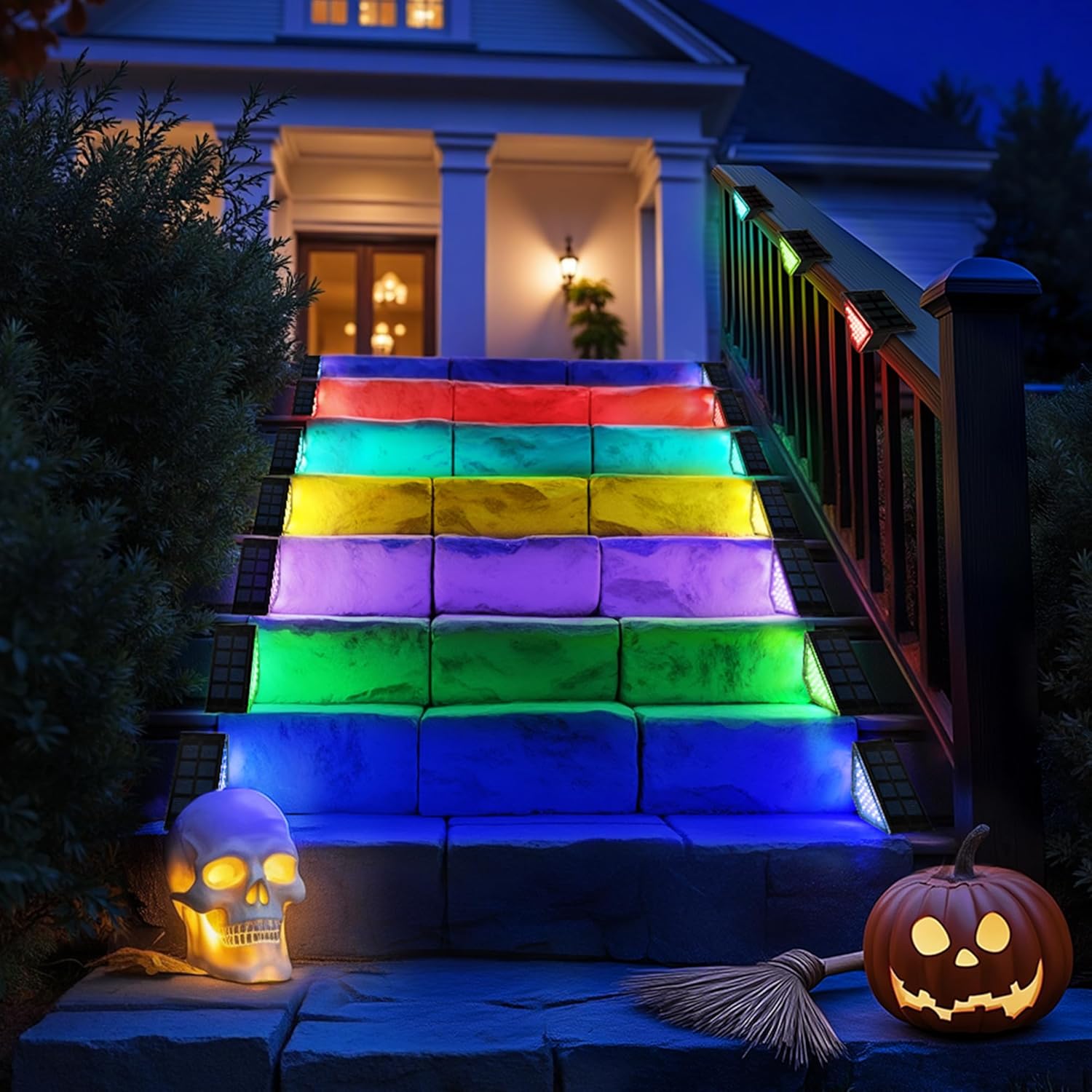 SOLPEX Halloween Solar Lights Outdoor, 24 LEDs Solar Stair Lights Outdoor Waterproof Halloween Decorations for Porch Stair Step Deck Patio Yard Garden(12 Pack,RGB)