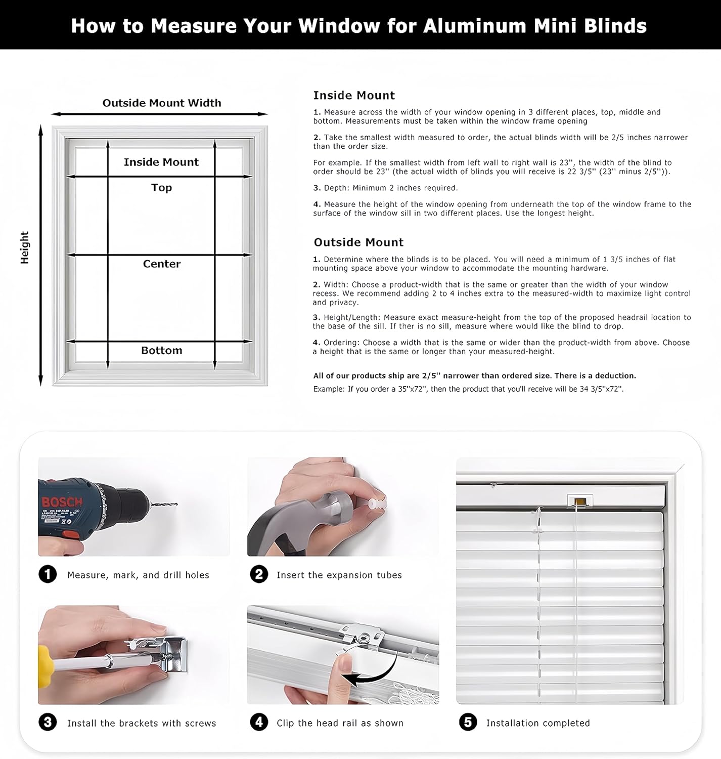 Cordless Venetian Blinds Horizontal Venetian Blinds Vinyl Window Shades Light Filtering Privacy Room Darkening Blinds for Bedroom, Kitchen, Office,Outdoor, White 32W*Highly Customized
