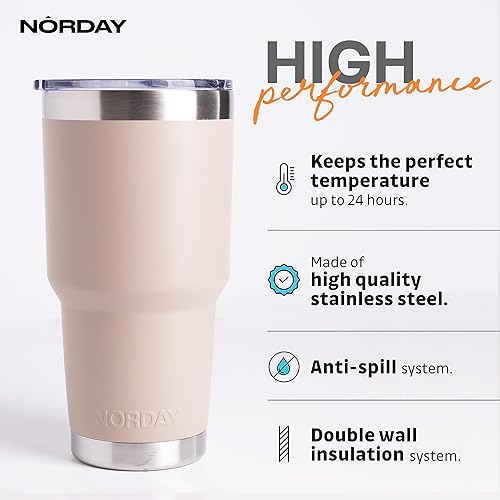 Miniatura 2 de NORDAY Vaso con tapa, 30 onzas, con aislamiento de arena, de acero inoxidable, doble pared aislada al vacío, taza de café de viaje para portavasos