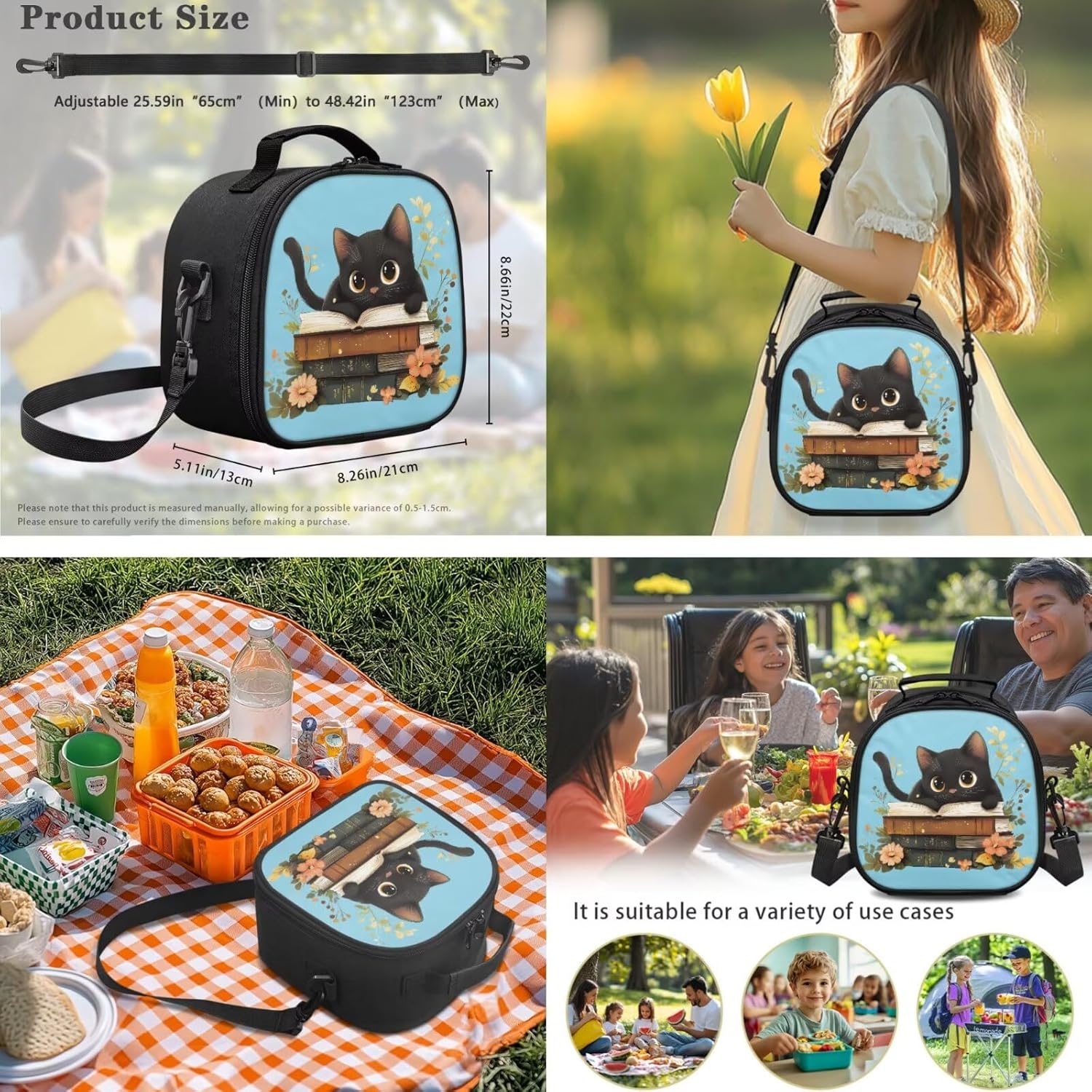 Cat Girls Backpack with Lunch Box Set Trendy Bookbag for Boys Bento Lunch Bag Soft Comfortable Kids Pencil Case Set Casual Daypack Backpacks Teen Lunchbox Pen Pouch for School