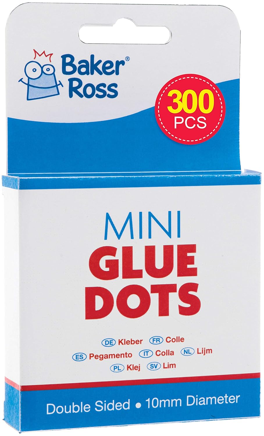 Baker Ross Mini Glue Dots — Kids' Crafts for Art Projects, Displays, Models and Decorations (Pack of 300), Clear
