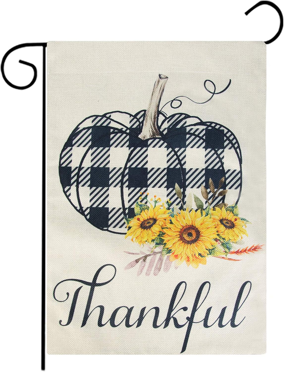 Roberly Thankful Fall Garden Flag, Buffalo Check Pumpkin Fall Thanksgiving Garden Flag, Double Sized Vertical Burlap for Harvest Rustic Yard Outdoor Thanksgiving Decoration (12.5" x 18")