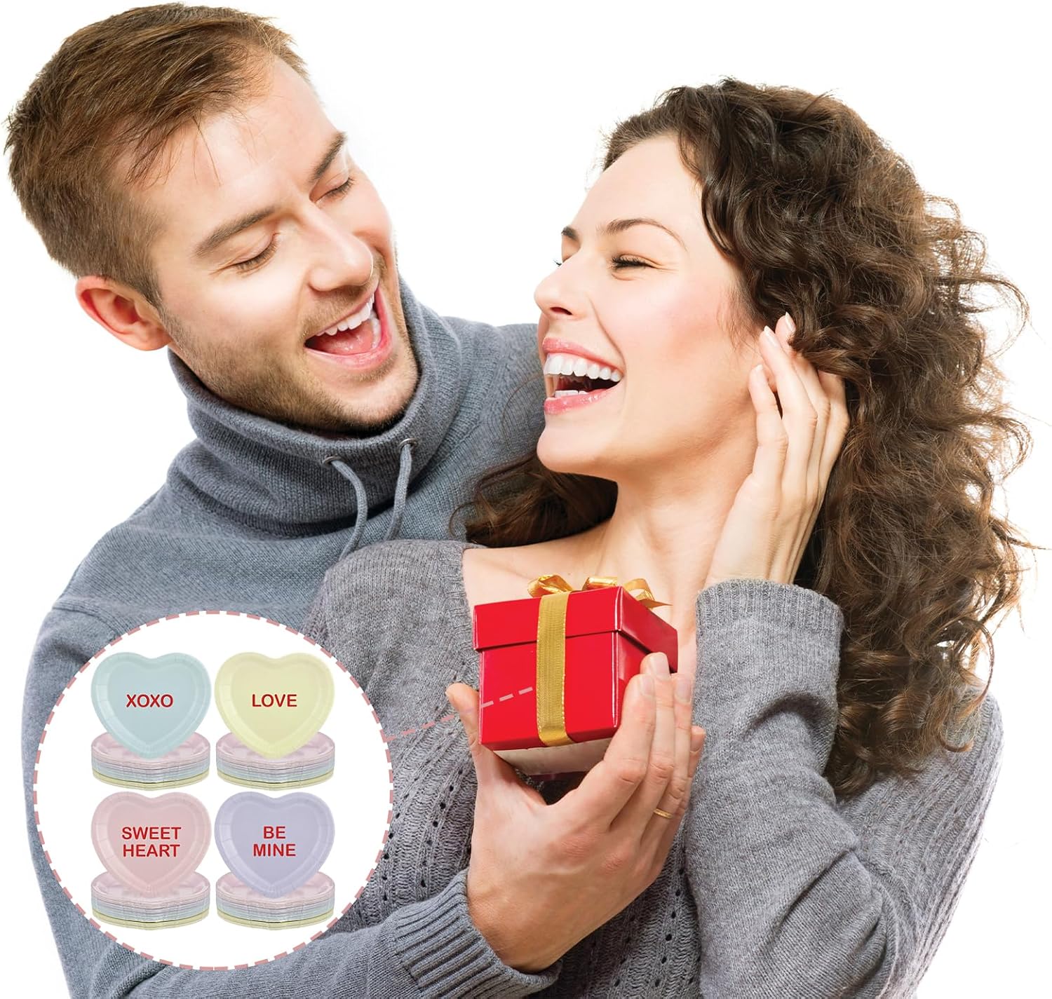 Maxcheck 196 Pcs Conversation Heart Party Supplies Valentine's Day Party Tableware Decorations Heart Disposable Paper Plates Napkins Cups for Valentine Anniversary Birthday Wedding, Serves 48(Pastel)