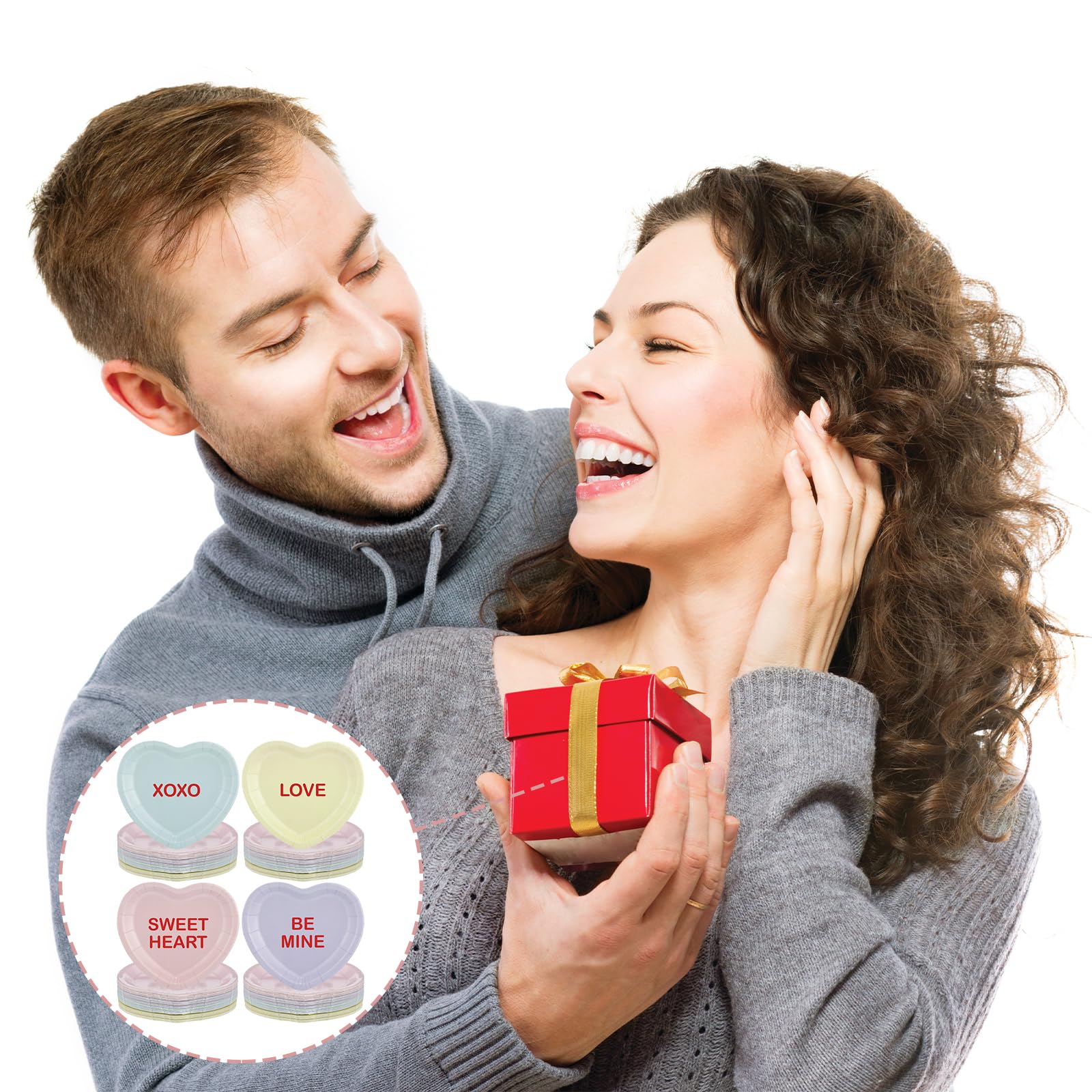 Maxcheck 196-teiliges Valentinstagsparty-Geschirr-Set für 48 Personen, inklusive Valentinstag-Gesprächs-Herz, 17,8 cm, Pappteller, 266 ml, Becher, 12,7 cm, rosa Servietten für Valentinstag, Jahrestag,