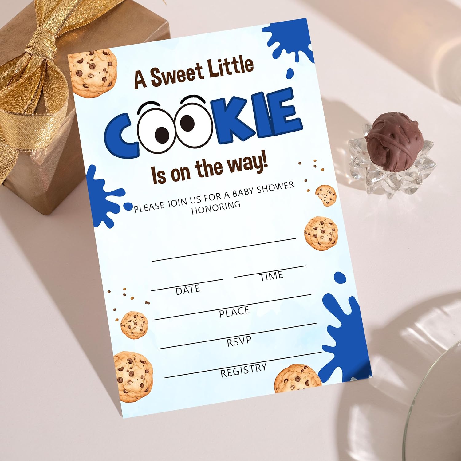 A Sweet Little Cookie Is on the Way Baby Shower Invitations for Boys Girls, 25 Pack Cookie Baby Shower Invite Cards with Envelopes, Gender Neutral Babyshower Party Decorations-A07