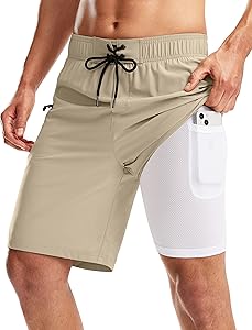 Pinkbomb Men's Swim Trunks with Compression Liner 9 Inch Quick Dry Swimsuit Swimming Swim Board Shorts for Men with Pockets