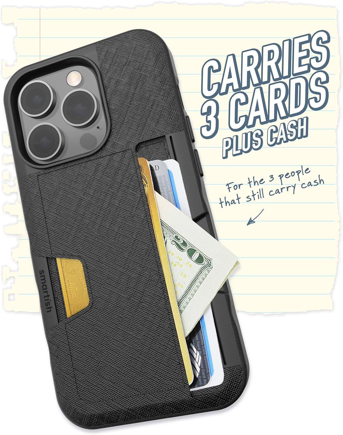 Smartish® iPhone 14 Pro Wallet Case - Wallet Slayer Vol. 2 [Slim + Protective] Credit Card Holder w/Kickstand - Drop Tested Hidden Card Slot Compatible w/Apple iPhone 14 Pro - Black Tie Affair - Image 2