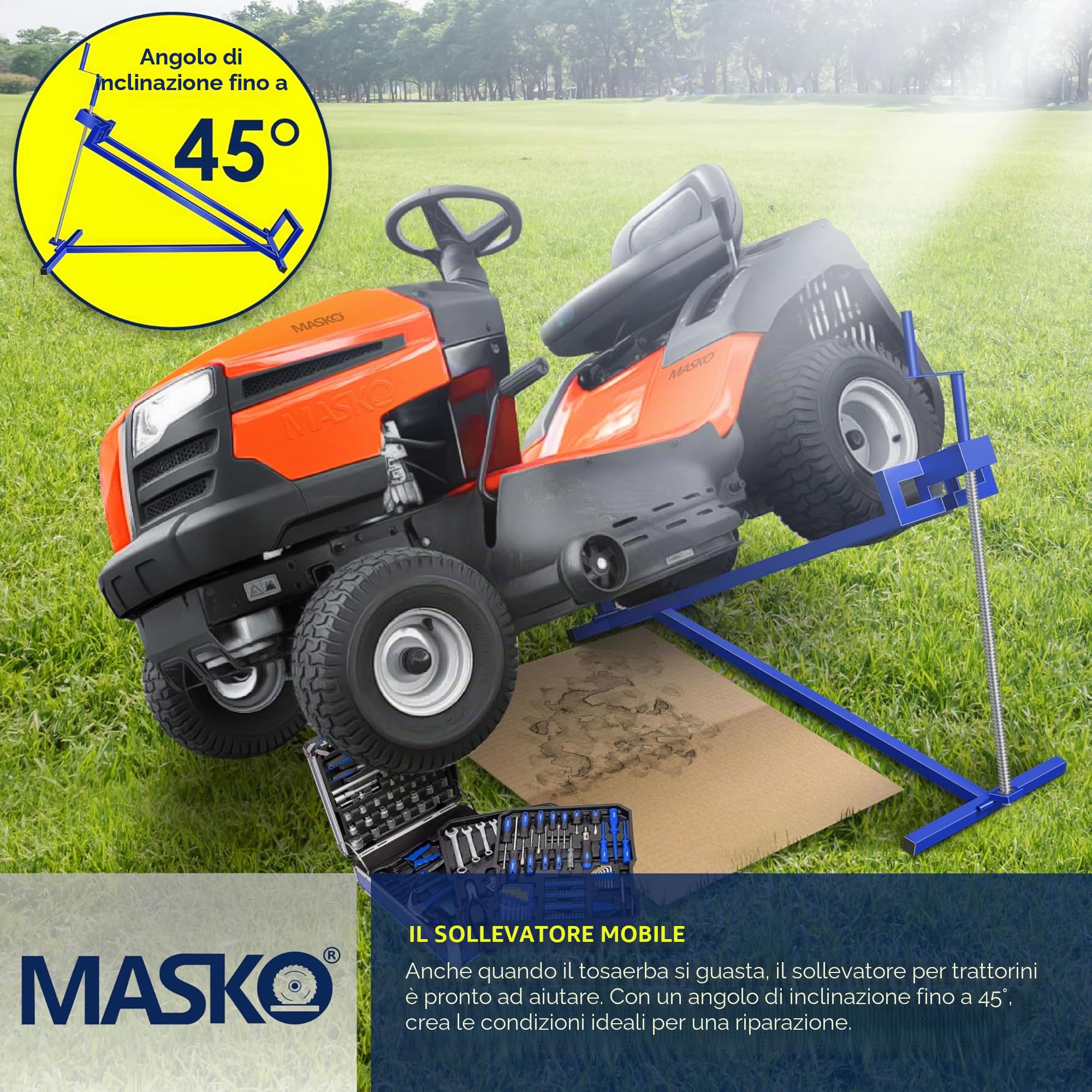 MASKO® Sollevatore per trattorino rasaerba 400kg Dispositivo di sollevamento per tosaerba con guida Sollevatore per trattorino rasaerba Ausilio per la pulizia Piattaforma di sollevamento