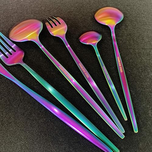 Miniatura 52 de Juego de cubiertos de 36 piezas de acero inoxidable 304 con acabado de manchas de color negro puro, cuchillo de vajilla de postre, tenedor, cuchara