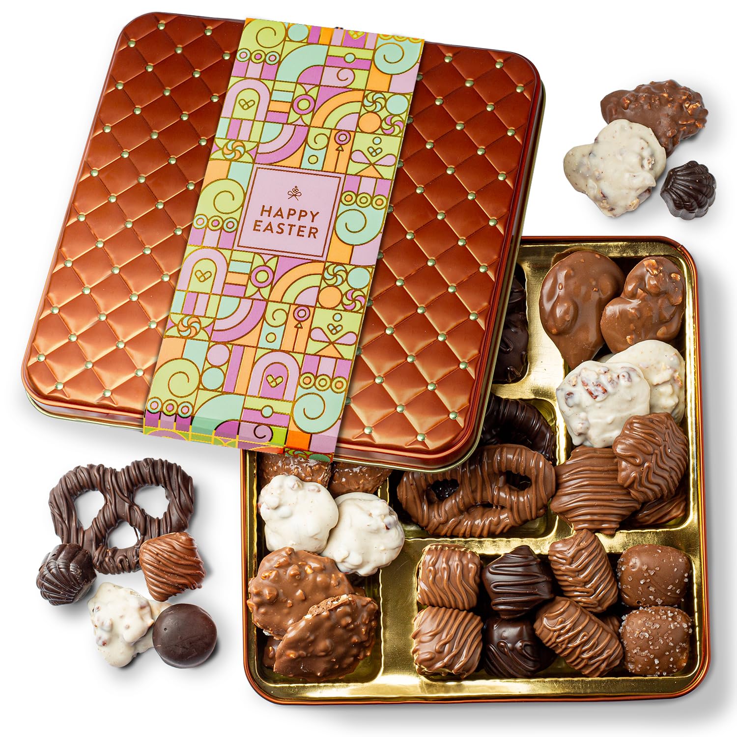 Easter Chocolate Gift Basket, Food Gifts Arrangement Platter, Gourmet Candy Snack Box, Prime Delivery Idea, Him & Her, Men Women Kids Families- Bonnie & Pop