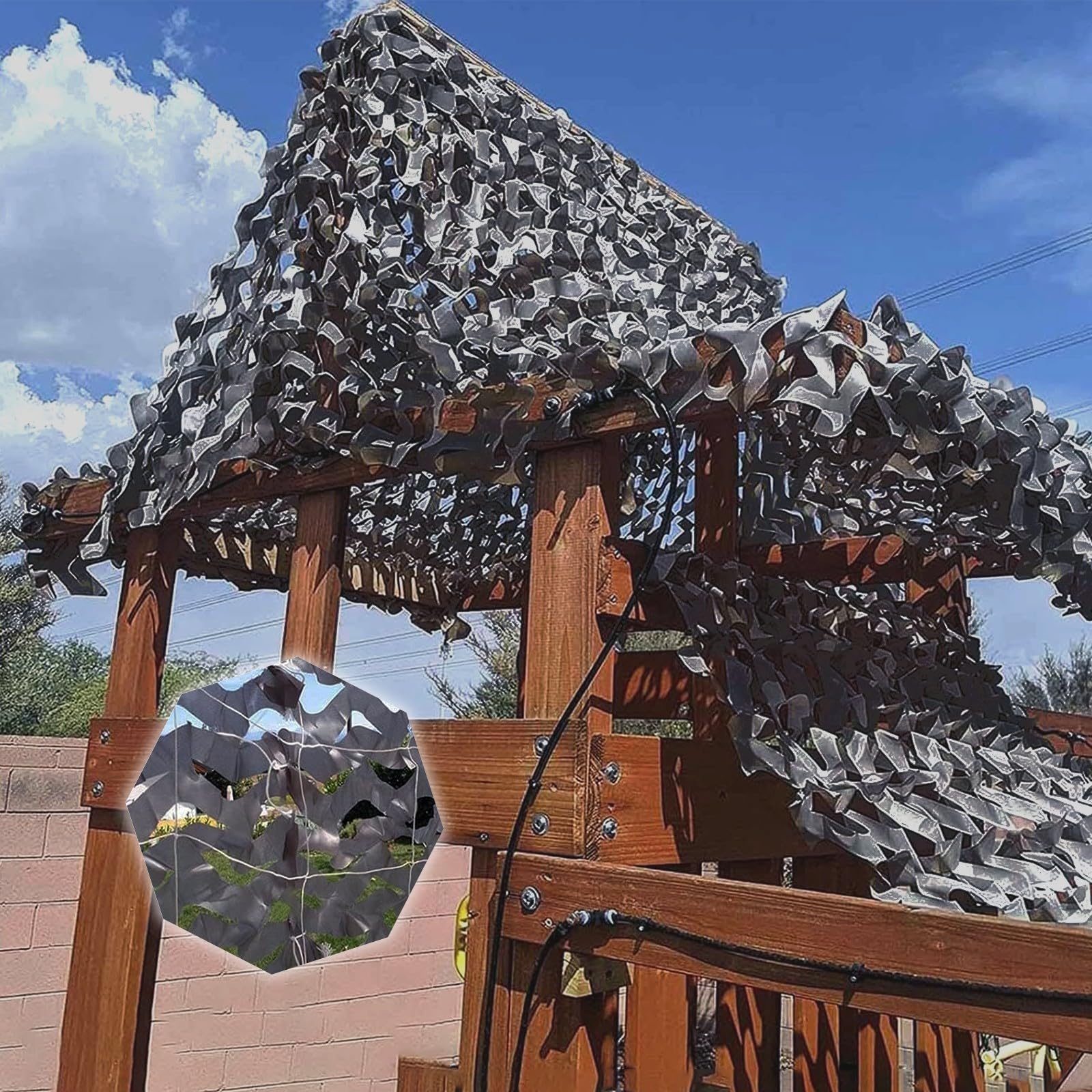 tarnnetz grau 3x3m(9.8x9.8ft),Gartendekoration Tarnung Net,Sonnenschutz,Sichtschutz,Jagd Camouflage Netz,Für Tarndekoration,Thema Party Dekoration,Terrassen-Sonnenschutz,Outdoor-Camping