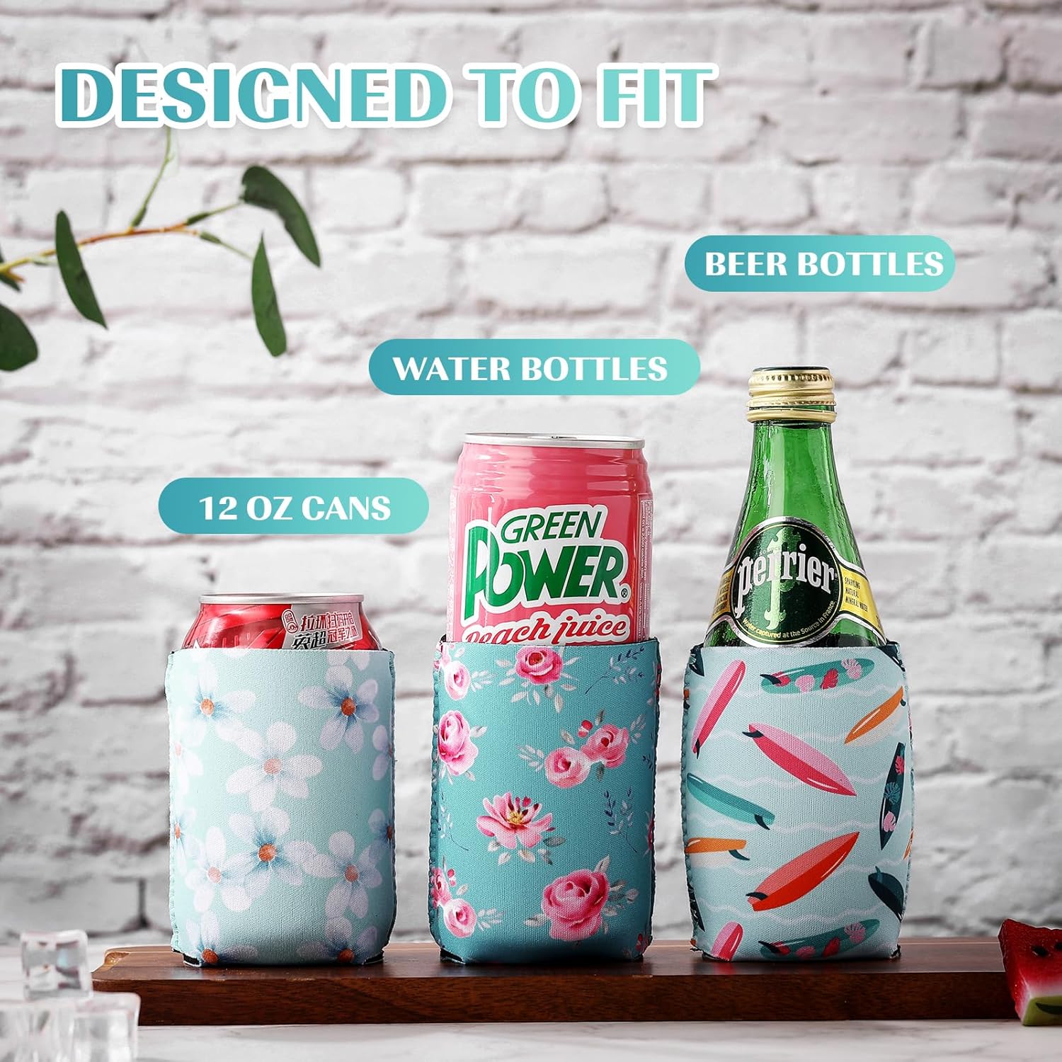 Sunnyray 100 Pcs Summer Beer Can Cooler Sleeves Fresh Blue Neoprene Beach Drink Cooler Bulk Soft Insulated Reusable Collapsible Sublimation for Bachelorette Party Supplies