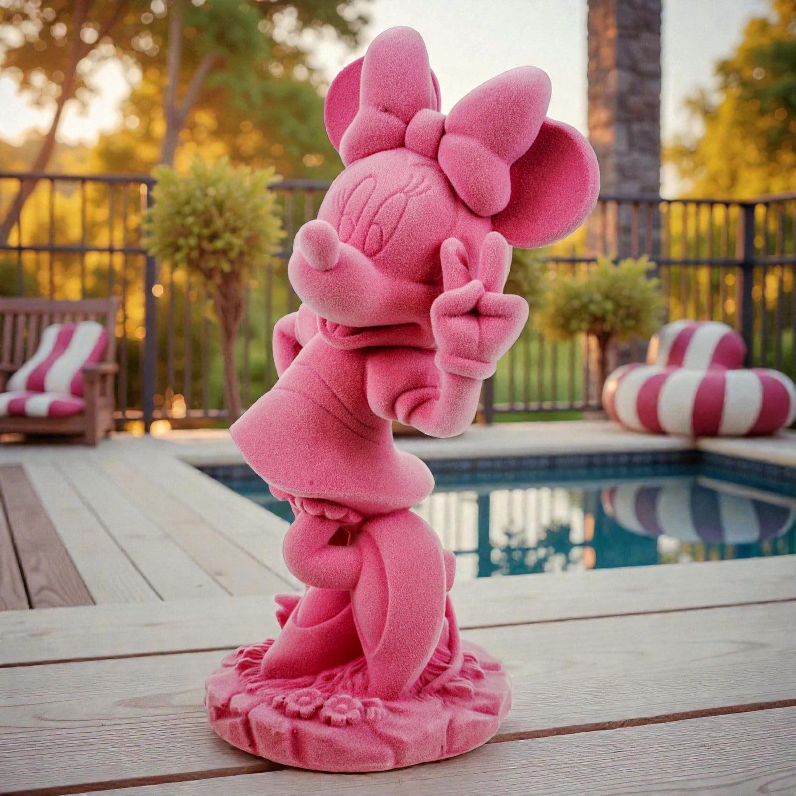 Minnie Mouse Gartenfigur pink beflockt 20,5 cm Offiziell lizenzierte Disney Deko Figur aus Polyresin | Wetterfest für Garten, Balkon & Wohnzimmer | Stylische Geschenkidee