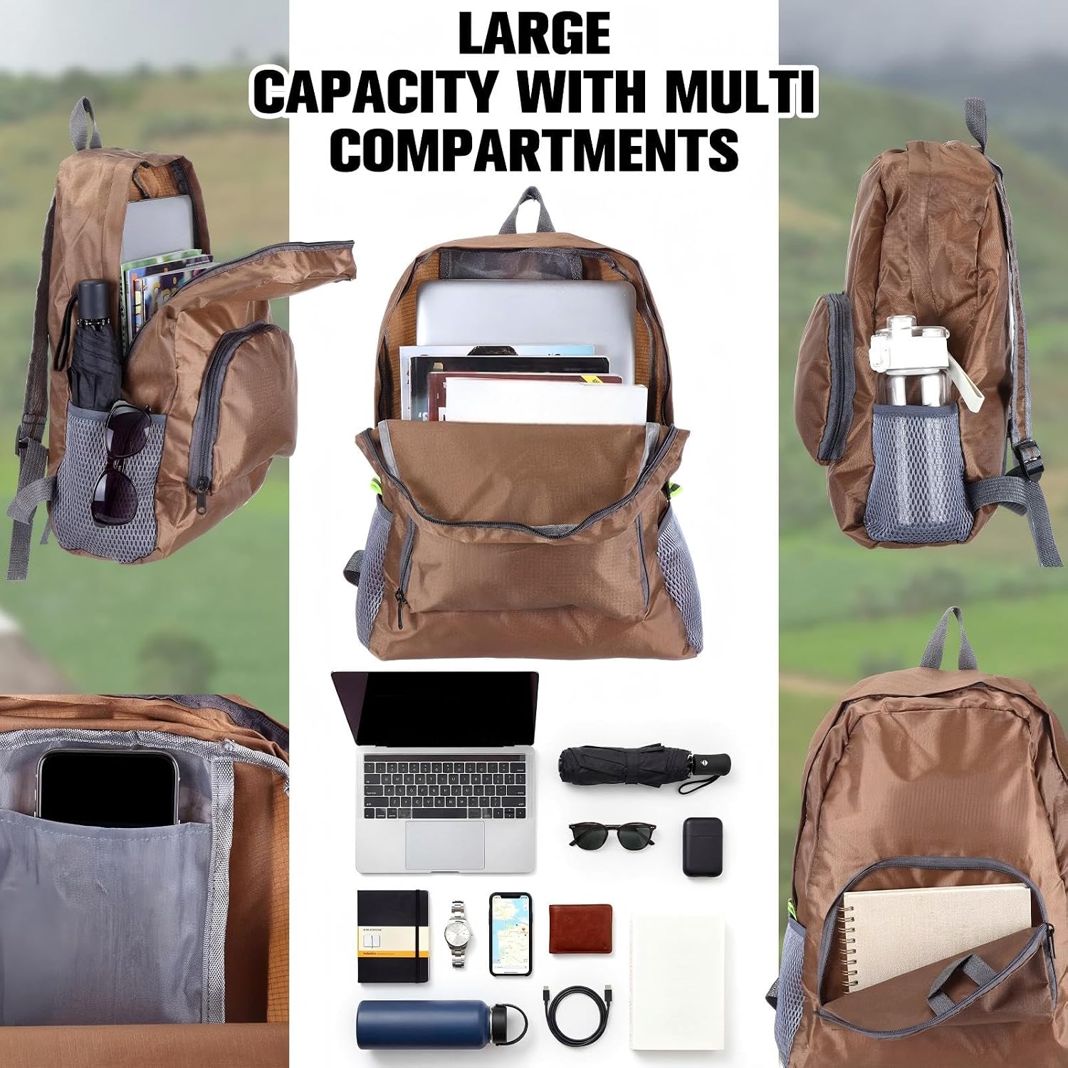 24 Pack Neutral 17 Inch Foldable Backpacks in Bulk