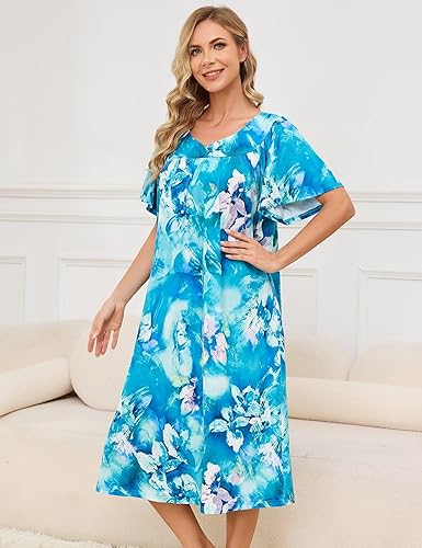 Miniatura 3 de Muumuu - Vestidos de casa para mujer, camisón de manga corta Moomoo con bolsillos, tallas S-3XL