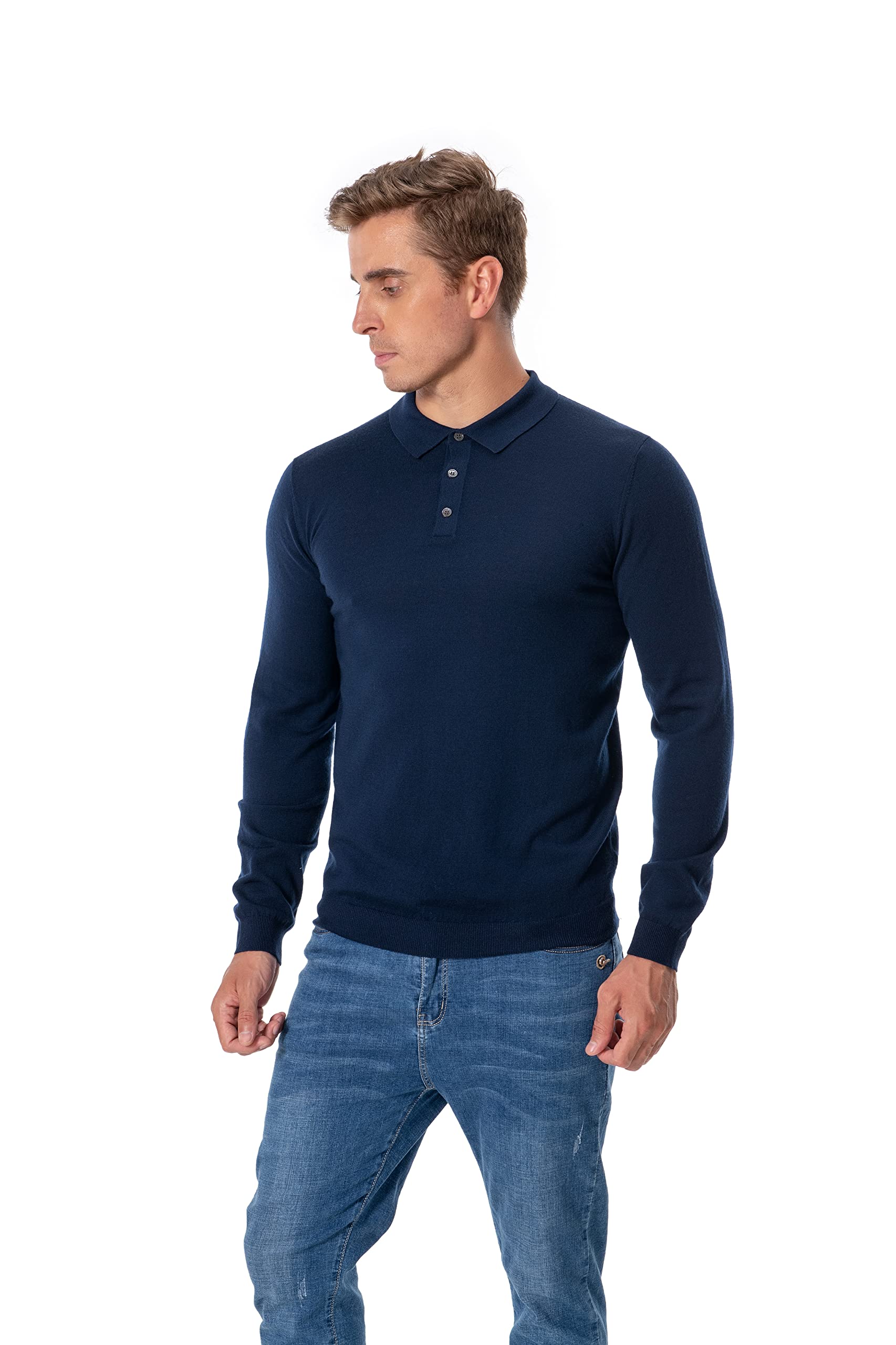 Polo a Maniche Lunghe da Uomo 100% Lana Merino Extrafine,